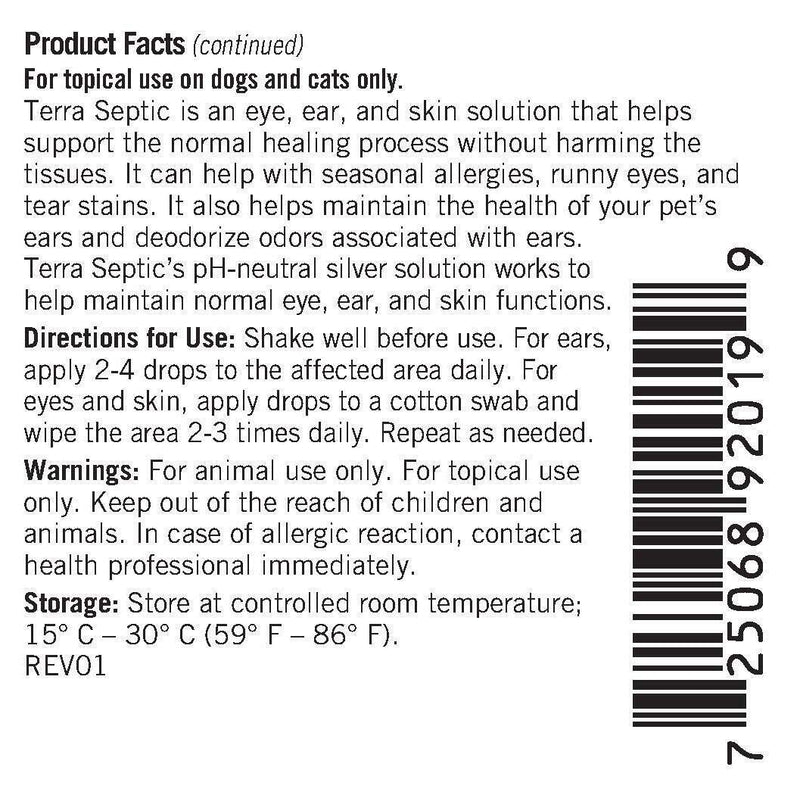 Thomas Pet Terra Septic - Silver Solution for Dogs & Cats - Helps with Seasonal Allergies, Runny Eyes, & Tear Stains - (30 Milliliters) - PawsPlanet Australia