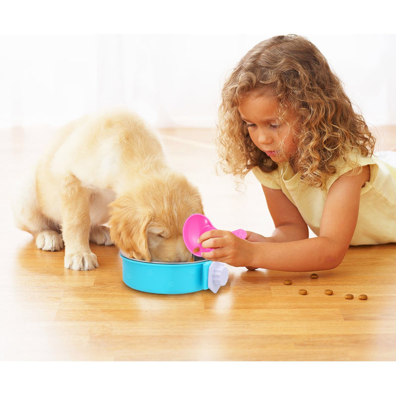 [Australia] - UEETEK Crate Dog Bowl, FDA Removable 2 in 1 Plastic Bowl & Stainless Steel Food Feeder Bowl with 1 Scoop for Dog, Cat, Pet, Bird, Rabbit 
