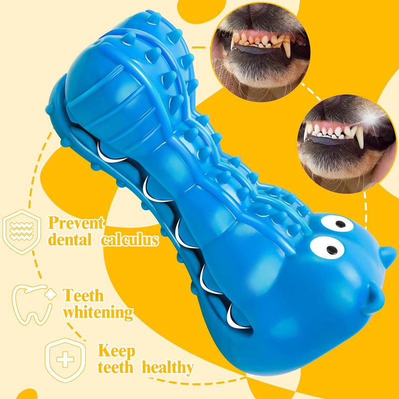 Rmolitty Squeaky Dog Toys for Aggressive Chewers, Tough Dog Chew Toys for Aggressive Chewers Indestructible Durable Dog Chew Toys for Large Medium Breed Dog with Non-Toxic Natural Rubber Hippo-blue - PawsPlanet Australia