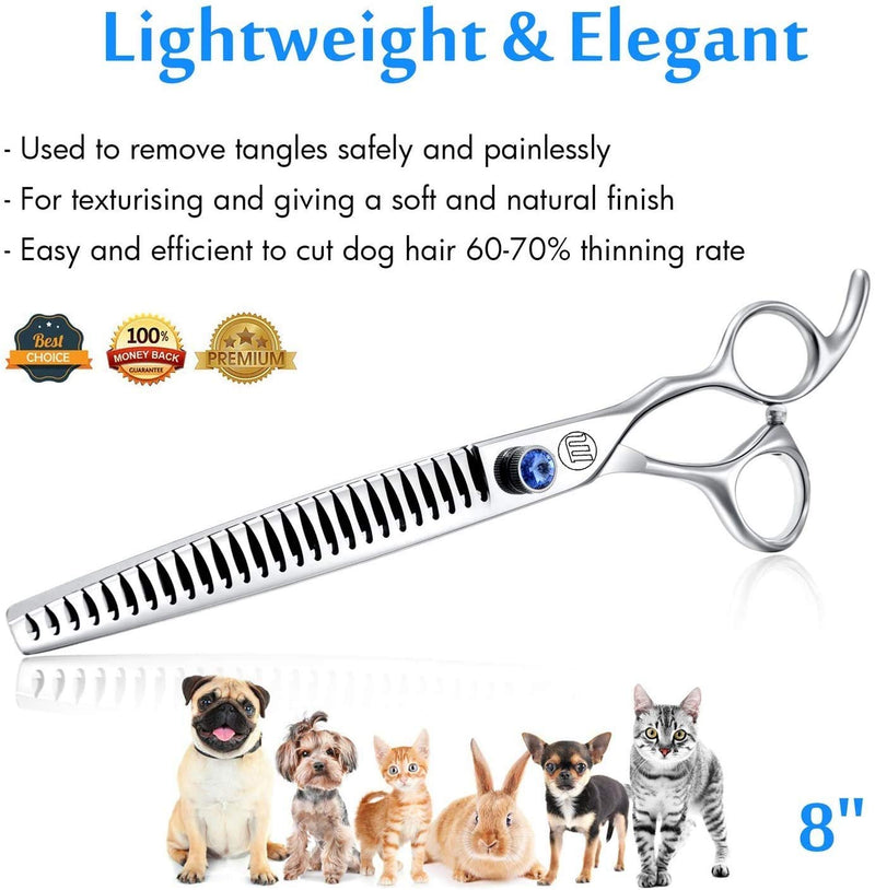 8.0" Professional Japan 440c Silver Pet Grooming Scissors Set for Pet Groomer. (A-8 inch-Chunker) A-8 inch-Chunker - PawsPlanet Australia