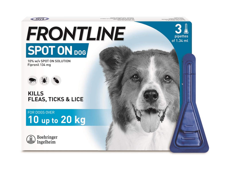 FRONTLINE Spot On Flea & Tick Treatment for Medium Dogs (10-20 kg) - 3 Pipettes & Spot On Flea & Tick Treatment for Large Dogs (20-40 kg) - 3 Pipettes - PawsPlanet Australia