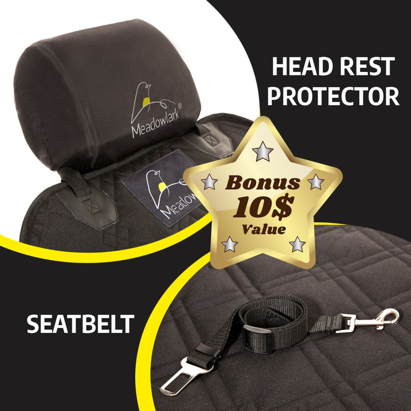 [Australia] - Meadowlark Car Seat Cover for Dogs. Premium Extra Thick Quilted Full Protection Front Seat Protector,Side Flaps, Waterproof, Durable, Nonslip Design, Free Bonus– Pet Seat Belt & Headrest Protector Standard Black 