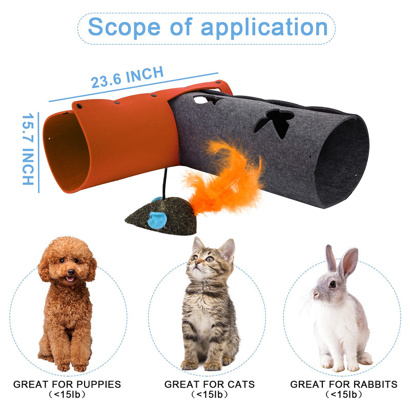 Pet Cat Tunnel - Collapsible 3 Way Play Toy - Tube Fun for Rabbits Kittens and Dogs Orange - PawsPlanet Australia