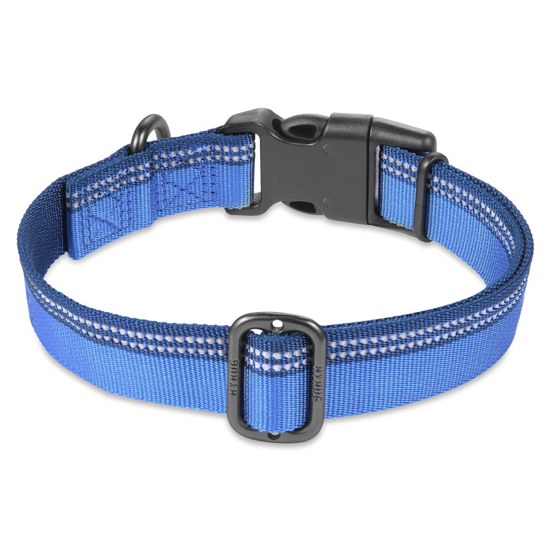 Hyhug Design Two Tone Nylon Jacquard Webbing Heavy Duty Classic Basic Collar Quick Release Buckle Specially Designed for Gentle Breed Dogs (Large, Classic Blue) Large - PawsPlanet Australia