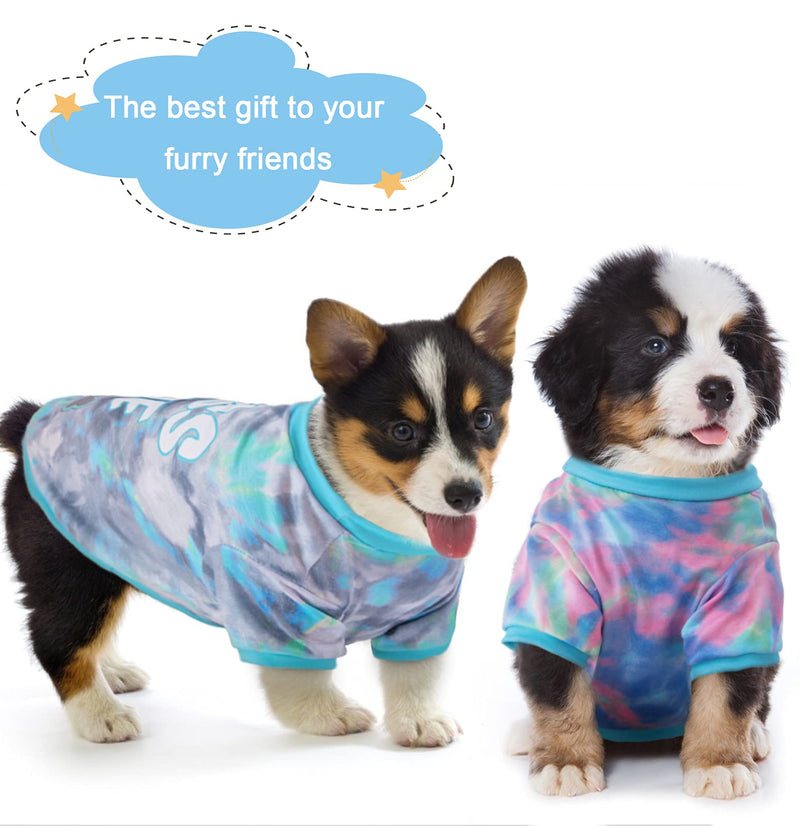 2 Pack Dog Shirts Tie Dye Dog Clothes for Small Medium Girl Boy Cute Soft Cat Clothing Breathable Puppy Apparel Pet Tee Purple+Grey - PawsPlanet Australia