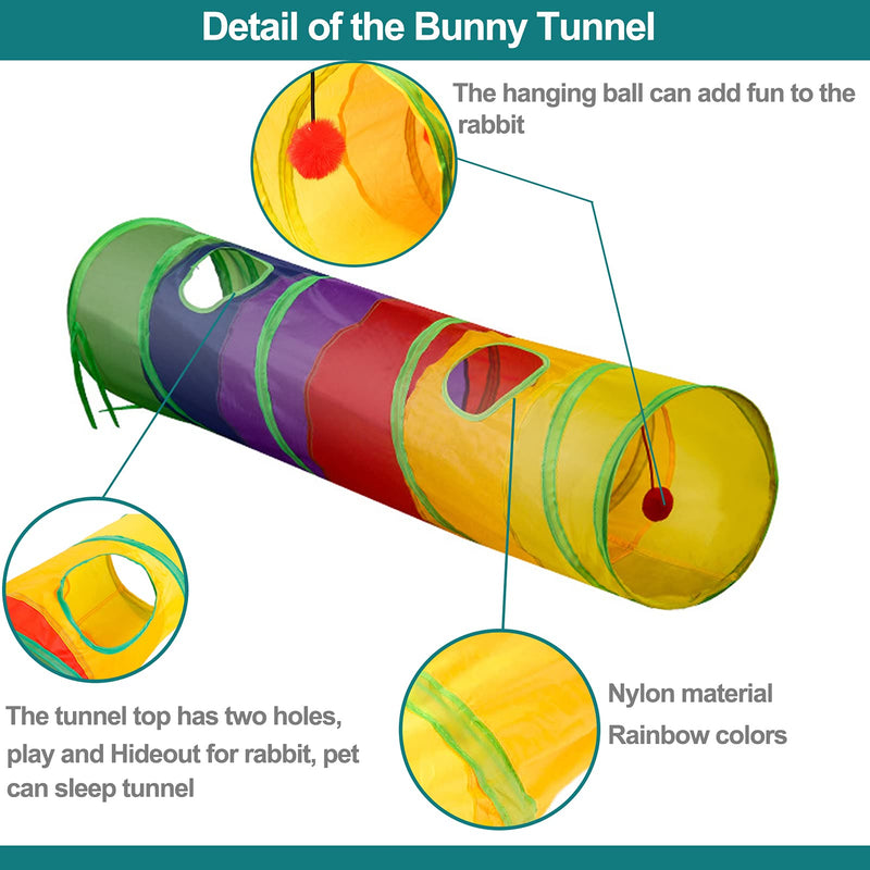 Rabbit Toys, Large Bunny Hideout Tunnel and Tube with Chew Toys for Grinding Teeth Apple Sticks Bamboo Carrot Loofah and Grass Ball for Rabbit Guinea Pig Chinchilla Ferret Rat - PawsPlanet Australia