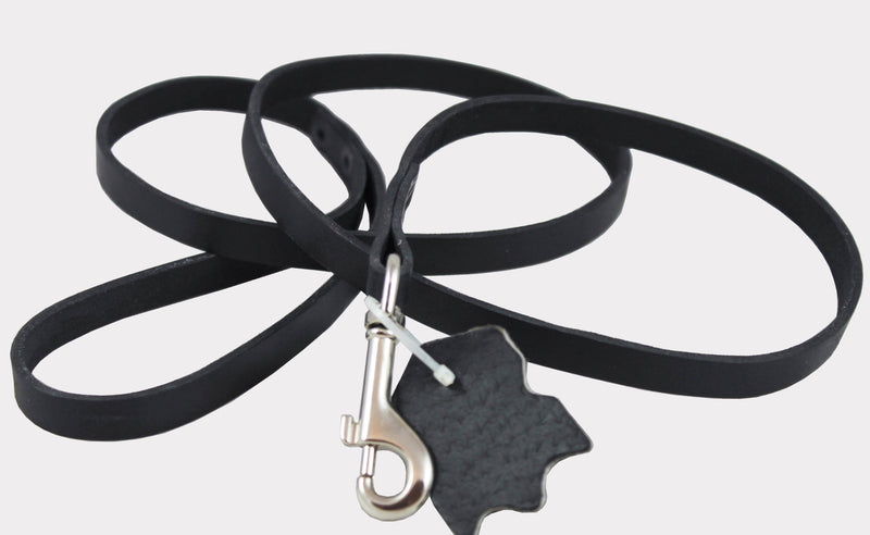 [Australia] - Genuine Leather Classic Dog Leash Black 1/2" Wide 4 Ft, Boston Terrier, Poodle, Puppies 