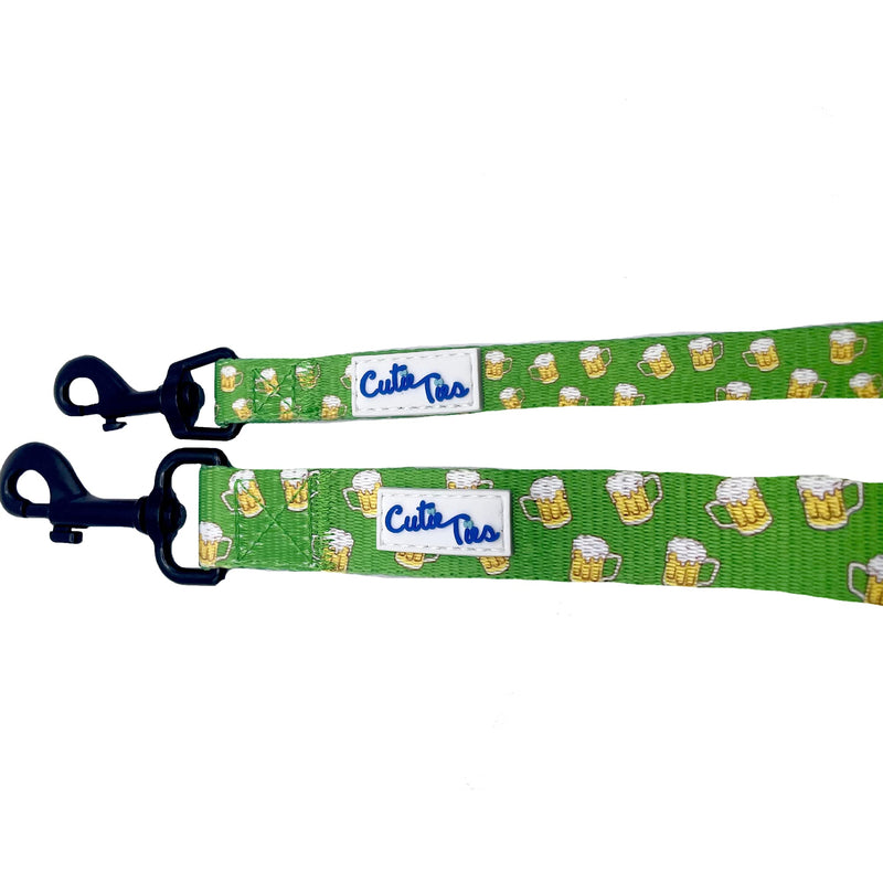 CUTIE TIES Dog Leash – Durable Nylon Material - Premium Quality Leash for Dogs - Fancy Leashes - Cute Dog Leash in Two Sizes - Green Beer Small (5/8" x 5') - PawsPlanet Australia