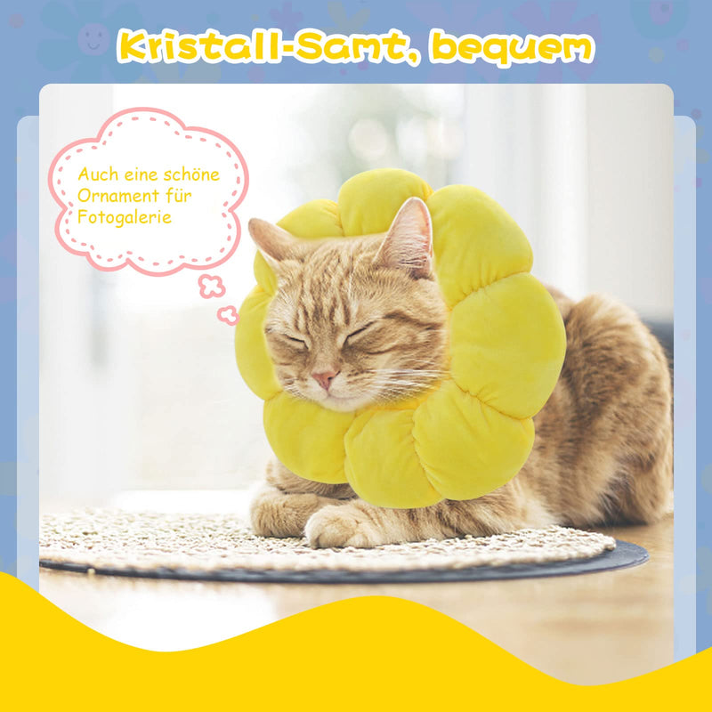 HYLYUN Cat Neck Brace, Adjustable Neck Brace Cat Collar, Soft Sunflower Cat Recovery Collar Cone for Cats Small Dogs After Surgery and Injuries M Yellow - PawsPlanet Australia