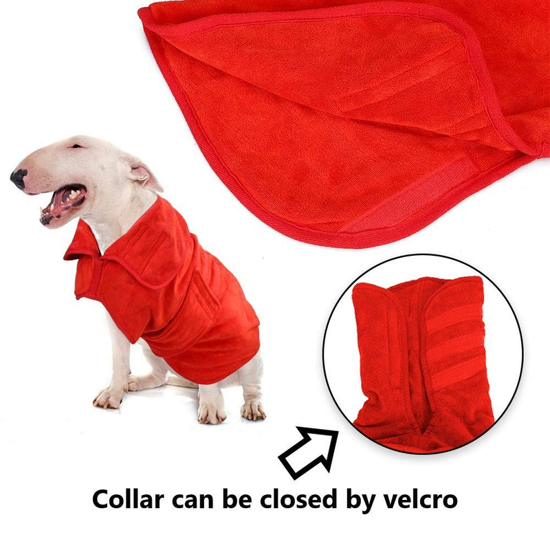 Dog Drying Coat Robe Towel, Dog Bathrobe, Absorb Moisture and Dry Pet Quickly, Puppy towelling Bathing Accessories, Adjustable Collar and Waist, Dog 51cm Back Length for Medium Dog M: 51cm Back Red - PawsPlanet Australia