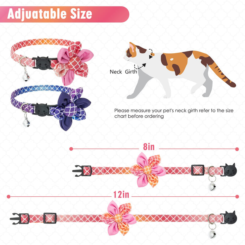 BINGPET Breakaway Cat Collar with Removable Bow Tie, 2 Pcs Adjustable Soft Cat Collars with Bell and Cute Fruit Patterns, for Kitties Daily & Holiday Wear Floral - PawsPlanet Australia