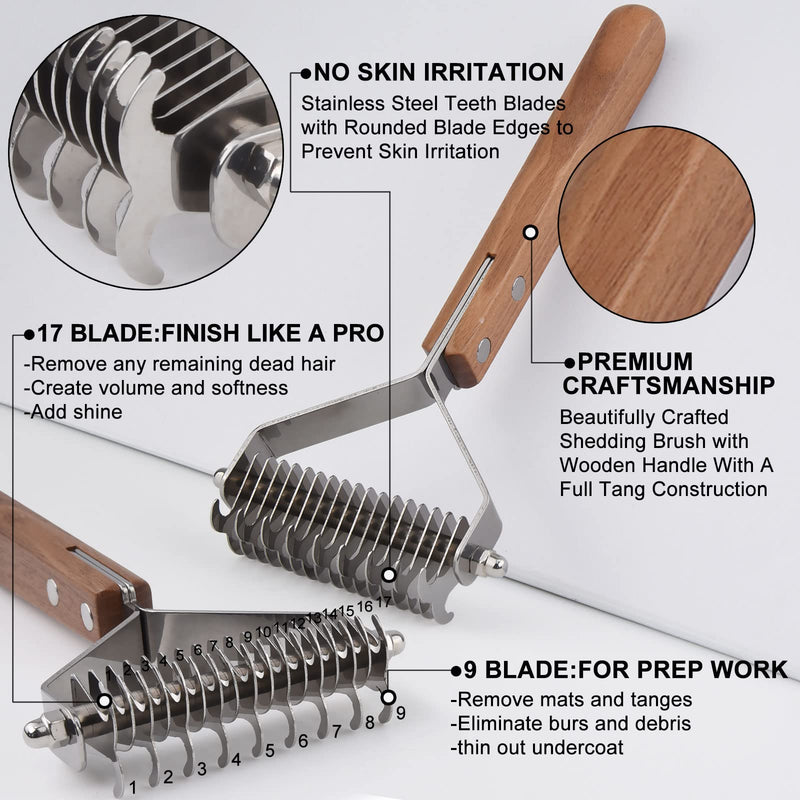 onebarleycorn - Coat King Dog Dematting Comb,Pet Grooming Tool Undercoat Rake Removes Loose Undercoat, Knots, Mats and Tangled Hair for cats and dogs(9+17 Dual Blades) 9+17 Dual Blades - PawsPlanet Australia