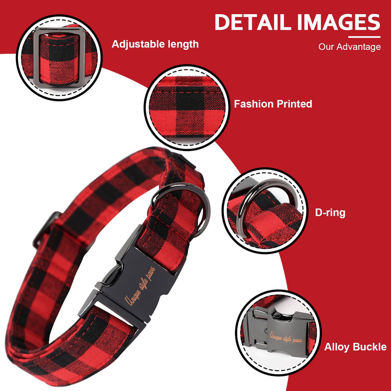 Unique style paws Dog Collar Pet Gift Adjustable Soft and Comfortable Plaid Collars for Small Medium Large Dogs M Red Plaid - PawsPlanet Australia
