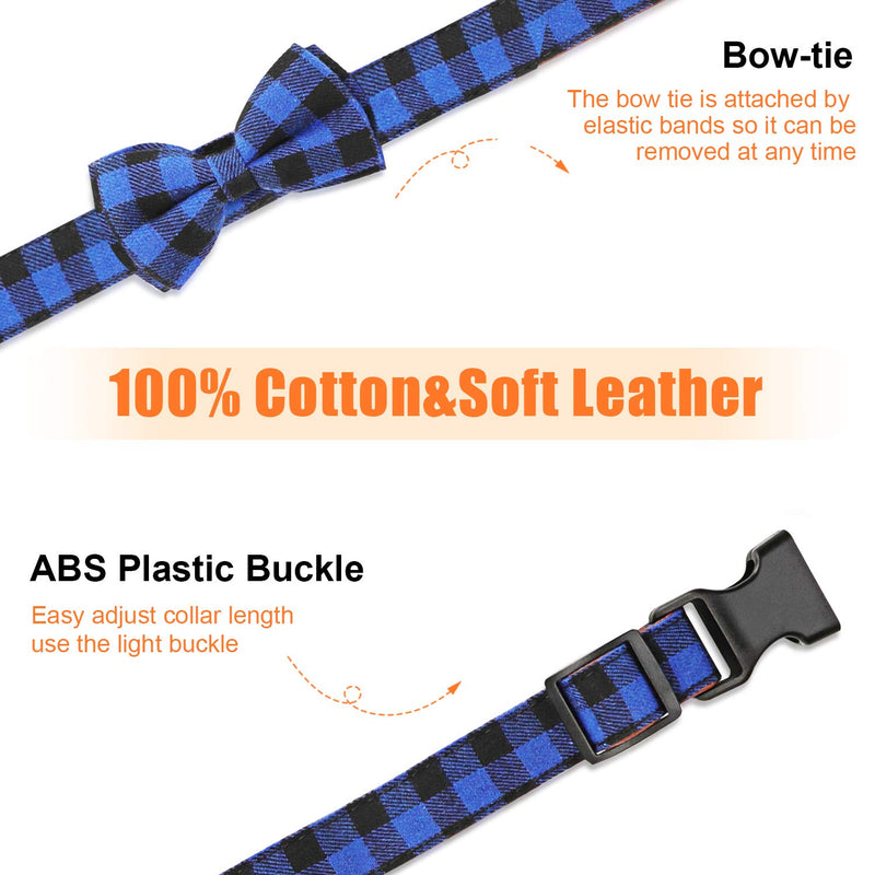 [Australia] - Vaburs Dog Bow Tie, Dog Cat Collar with Bow Tie Buckle Light Plaid Dog Collar for Dogs Cats Pets Soft Comfortable,Adjustable Medium Blue 