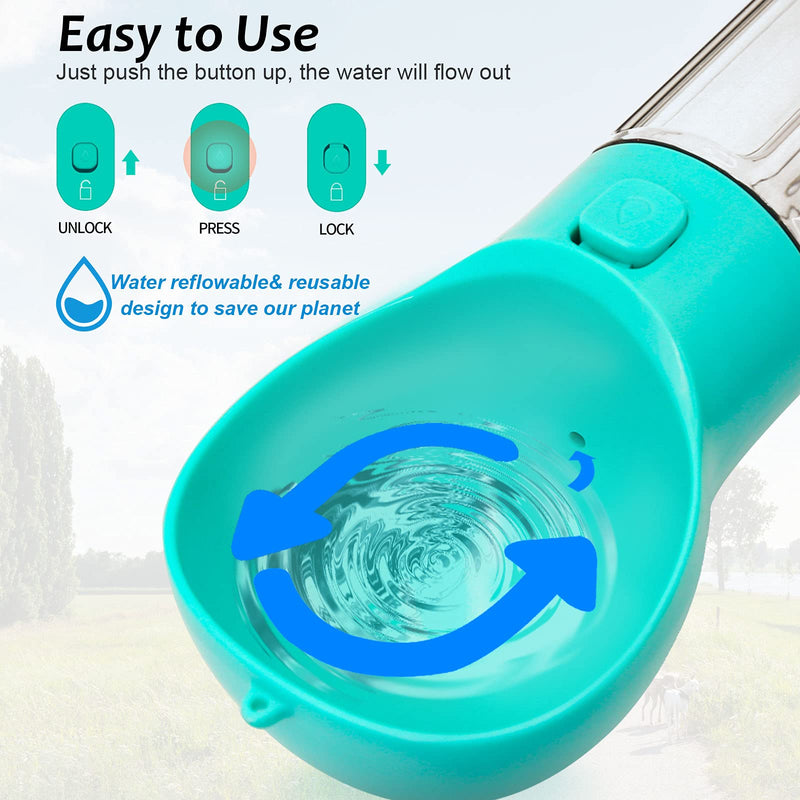 Dog Water Bottle All in 1 Universal Pet Water Dispenser Portable Dog Travel Water Dispenser with Drinking/Food Bowl and Potty Waste Bag, Healthy Pet Water Bottle for Dogs Travel, Hiking, Walking Water, 10oz Blue - PawsPlanet Australia