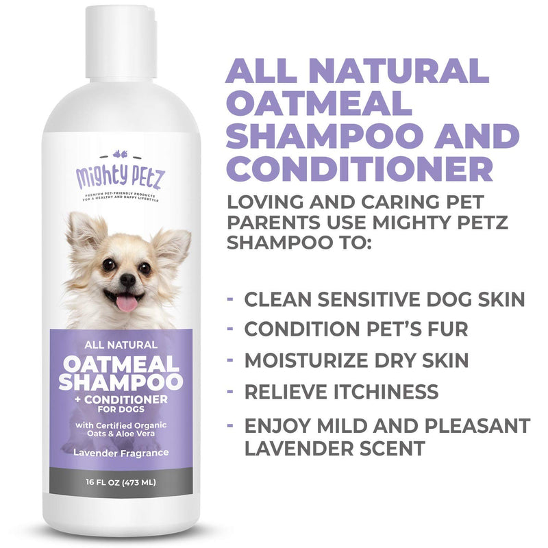 [Australia] - 2-in-1 Oatmeal Dog Shampoo and Conditioner – All Natural Relief for Itchy, Dry, Sensitive Skin with Soothing Aloe Vera + Baking Soda + pH balanced. Get Smelly Dogs Coat Fresh and Moisturized, 16 oz 