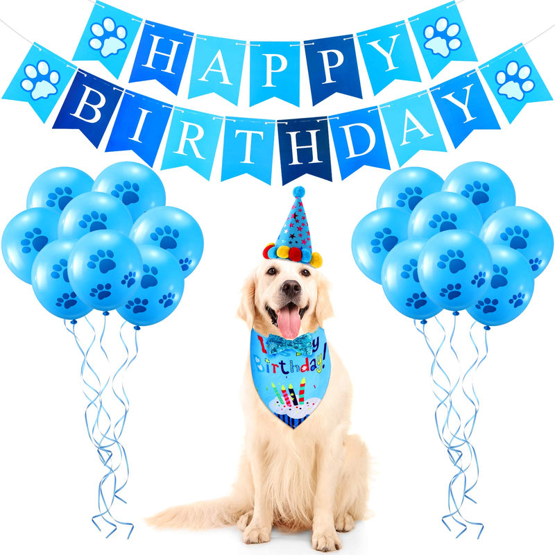 Dog Birthday Bandana Hat Set Dog Birthday Hat Dog Birthday Bandana Scarf Shining Dog Bow Tie Collar Dog Happy Birthday Banner and 10 Piece 12 Inch Paw Print Balloon with Tape for Dog Pet (Blue) Blue - PawsPlanet Australia