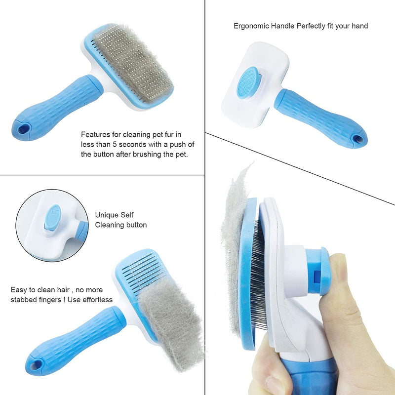 Cat Hair Brush Set, Soft Grooming Shedding Massage Brush for Cat and Dog with One Click Hair Removal Function, Including Cat Nail Clippers, Files, Hair Combs Set (Blue) Blue - PawsPlanet Australia