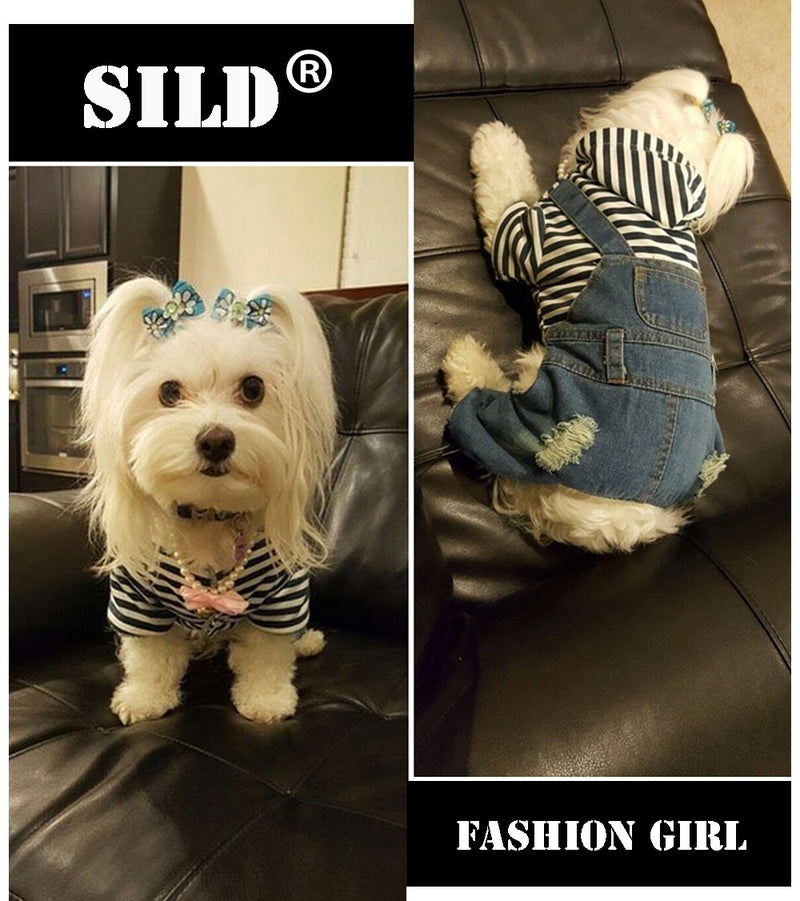 SILD Dog Denim Jumpsuit Jeans Hoodies Blue Coat Medium Small Dogs Classic Jacket Puppy Cool Vintage Washed Vests XS - PawsPlanet Australia