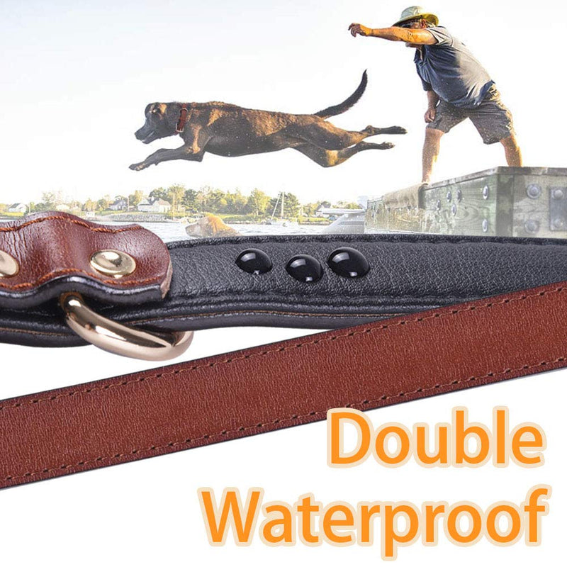 Adjustble Real Leather Dog Padded Collar for Small Medium Large Breed Dogs and Puppies Soft Comfortable Durable Dog Collars (Tan) (S) S Brown+Black - PawsPlanet Australia