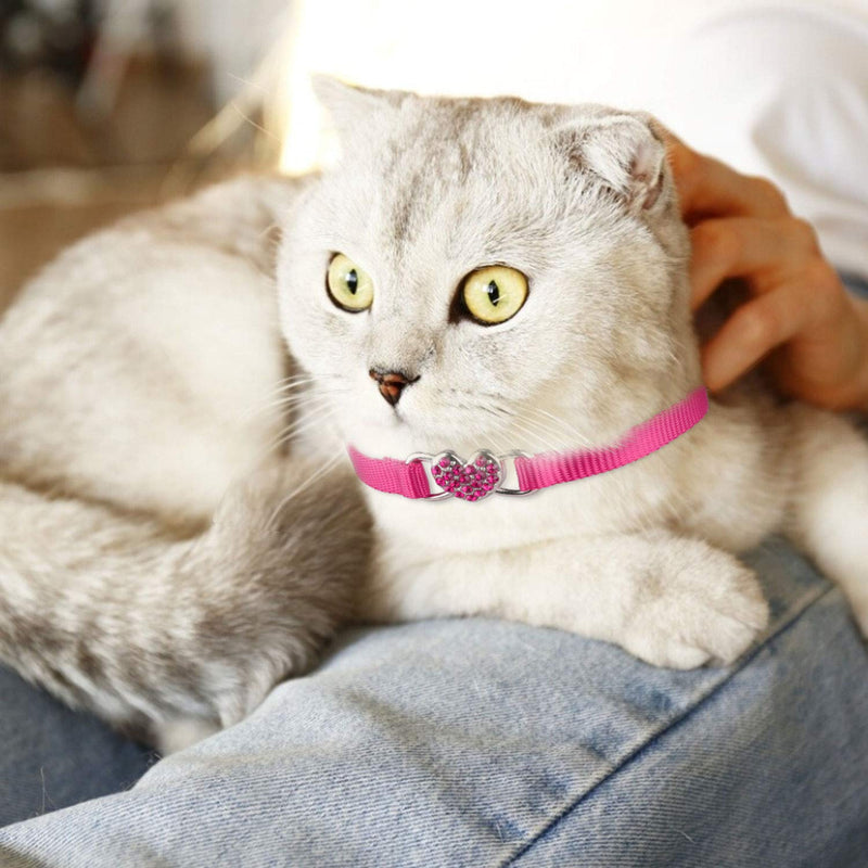 [Australia] - Mtliepte 2 Pcs Cat Collars Heart Bling Breakaway with Bell Nylon Adjustable for Kitty Pink+Purple 