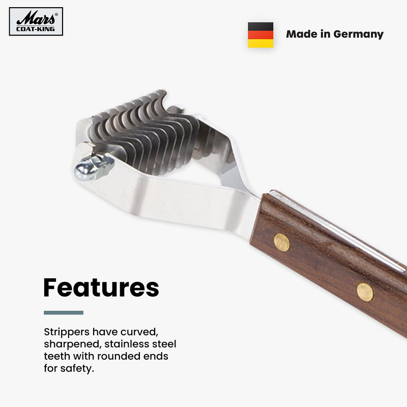 Mars Coat King Dematting Undercoat Grooming Rake Stripper Tool for Dogs and Cats, Stainless Steel with Wooden Handle, Made in Germany 10-Blade Original - PawsPlanet Australia