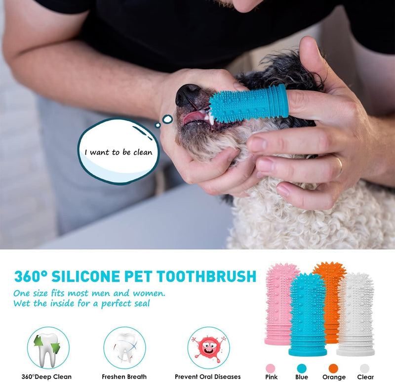 Coomazy Upgraded Dog Toothbrush, 4pcs 360° Full-Surrounded Bristles Dog Finger Toothbrush for Dogs Teeth Plaque, Food-Grade Silicone Pet Teeth Cleaning Breath Dental Care, Easy Pet Teeth Cleaning Kit - PawsPlanet Australia