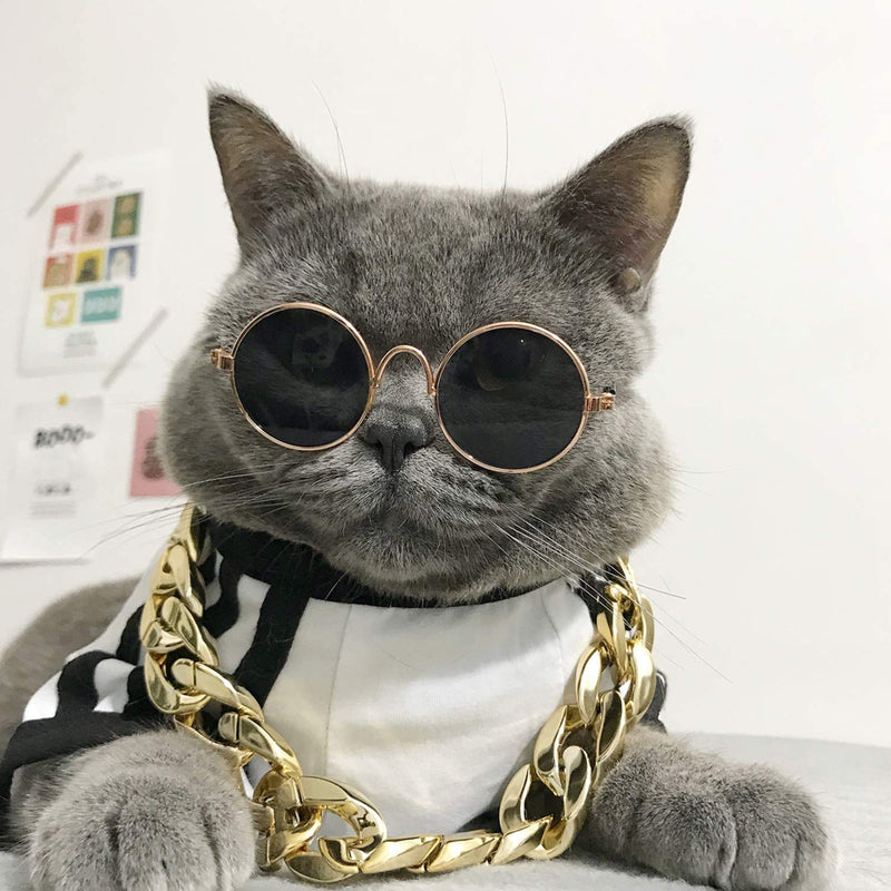 Legendog Glasses for Cats, 2pcs Cat Glasses Cat Gold Chain and Cat Sunglasses, Fashion Cool Pet Sunglasses Adjustable Pet Gold Chain Set for Cats and Small Dogs - PawsPlanet Australia