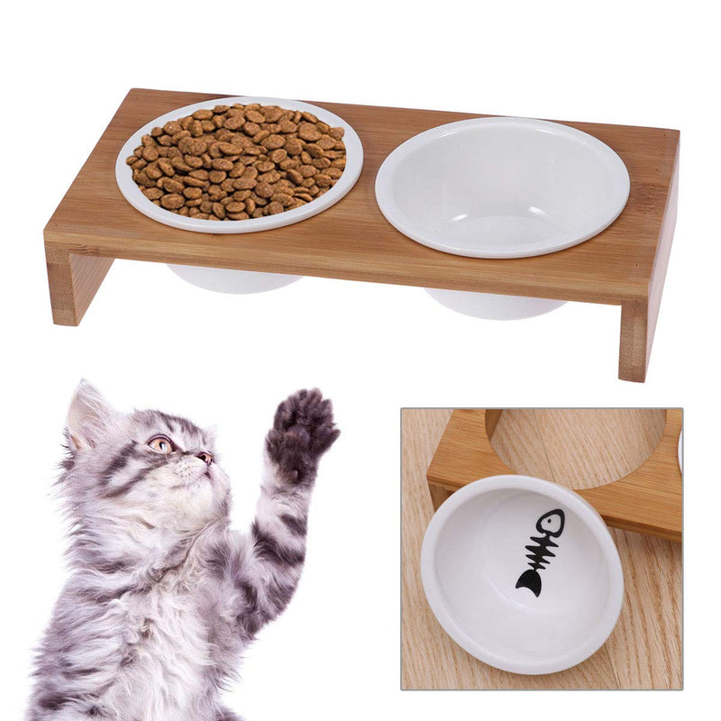 POPETPOP Pet Ceramic Feeding And Water Bowls With Bamboo Frame For Dogs And Cats - PawsPlanet Australia