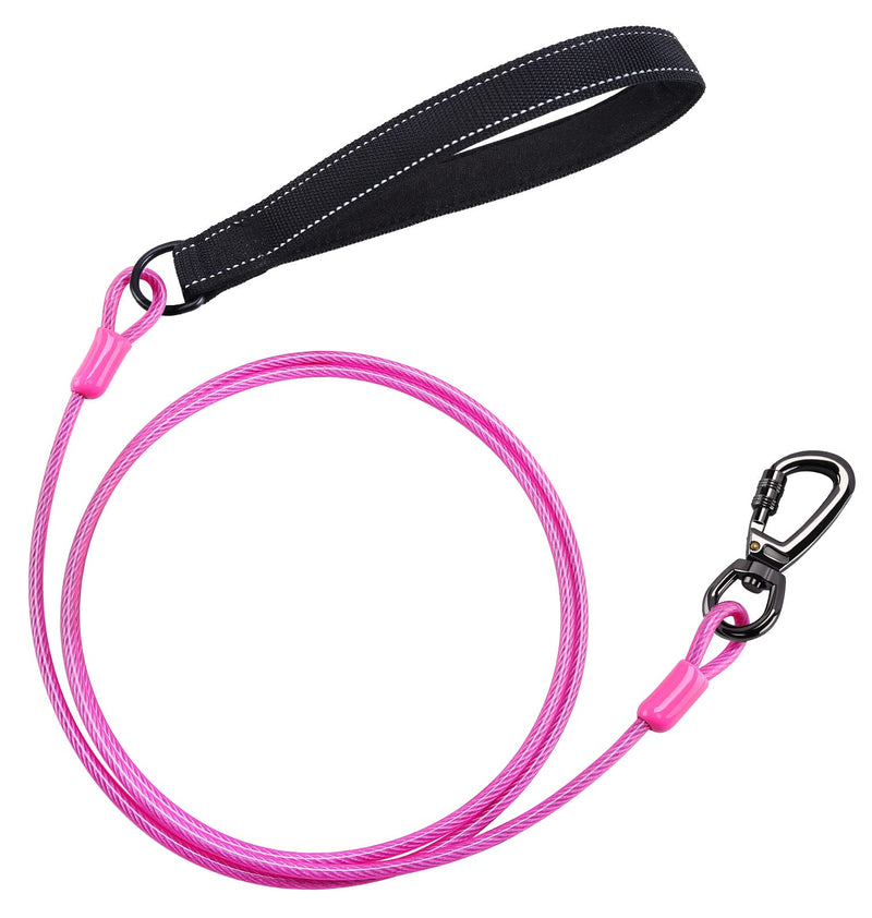 Chew Proof Dog Leash, 6ft Heavy Duty Metal Cable Lead with Swivel Lockable Hook and Reflective Padded Handle, Chew Resistant Coated Steel Wire Training Leash for Small Medium Large Dogs, Pink - PawsPlanet Australia