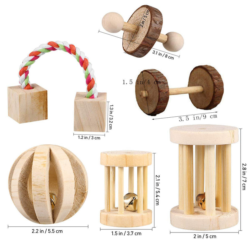 CCCYMM 6 Pcs Pet Natural Wooden Chew Toys Dumbells Exercise Bell Molar Toy for Parrot, Rabbit, Chinchilla, Guinea Pig, Hamster Small Animals - PawsPlanet Australia