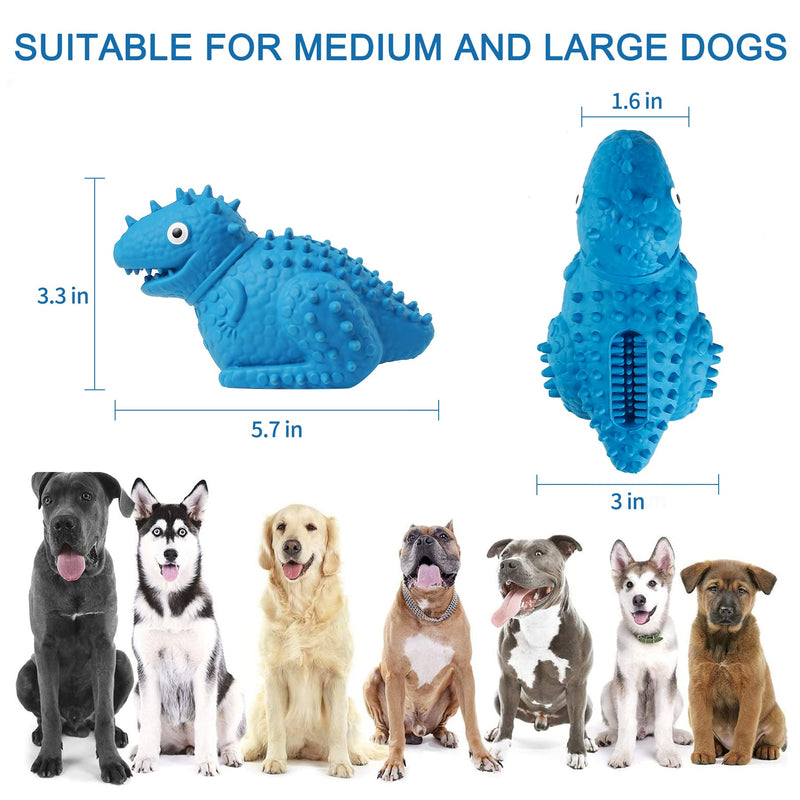 Toozey Dog Toys for Aggressive Chewers Large Breed, Cute Dinosaur Dog Chew Toys for Medium Large Dogs, Tough Non-Toxic Natural Rubber Squeaky Dog Toys Blue - PawsPlanet Australia