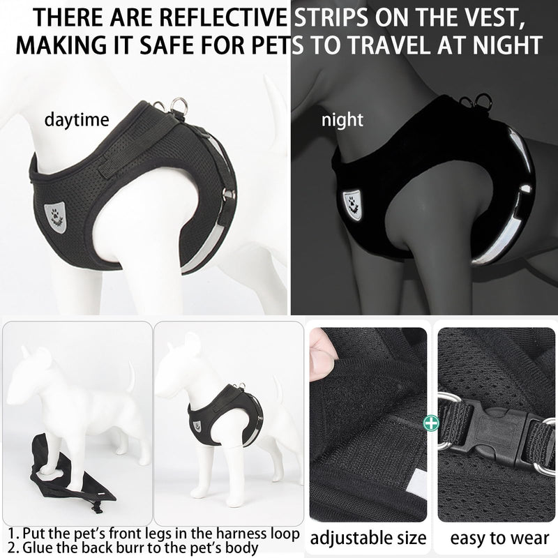DKDDSSS Cat Harness with Leash Set, Cat Harness, Escape-Proof Adjustable, Cat Vest with Reflective Strips with Cat Collar, for Kitten Dogs (S, Black) S - PawsPlanet Australia
