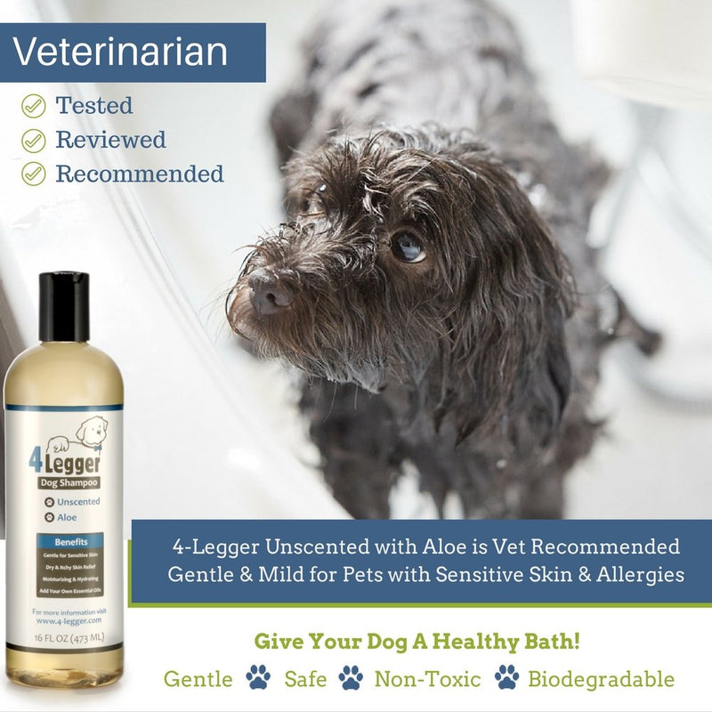 [Australia] - 4-Legger Certified Organic Hypoallergenic All Natural Aloe Dog Shampoo - Unscented - Gentle Moisturizing - Conditioning for Soothing Relief of Dry, Itchy, Sensitive Allergy Skin - Made in USA - 16 oz 