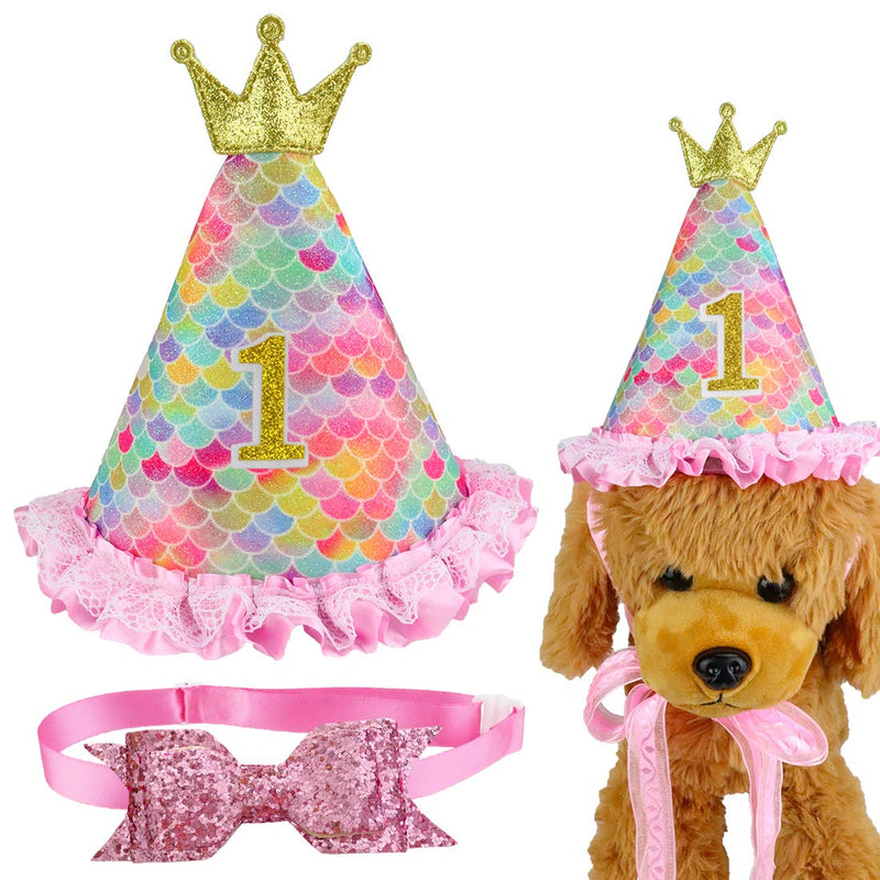 [Australia] - Aillion Dog Cat Birthday Hat with Lace Crown and Bowtie Collar B M1 