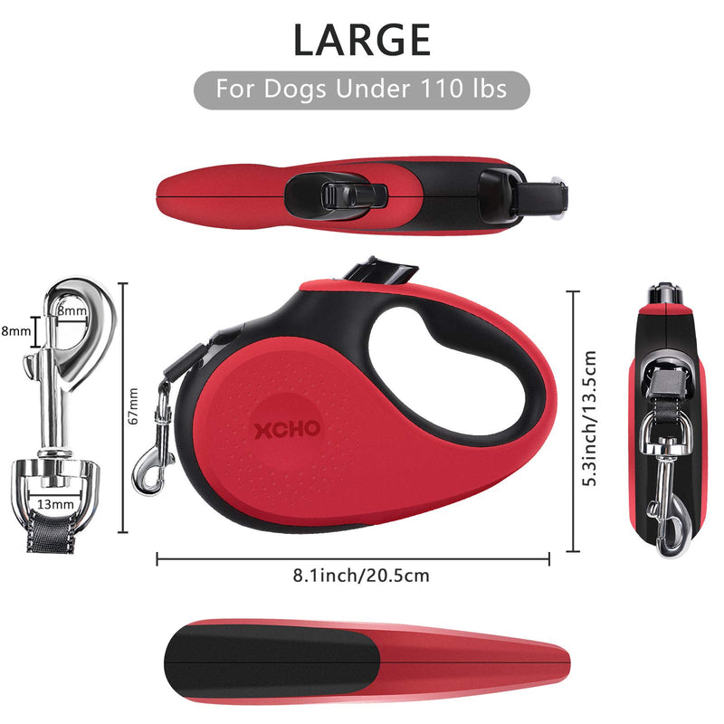 G.C Retractable Dog Lead Extendable Long Heavy Duty Strong Dog Leash for Medium Large Dogs, 5m/16ft Strong Reflective Nylon Tape, 360°Tangle-Free, One-Handed Brake Pause Lock Red - PawsPlanet Australia