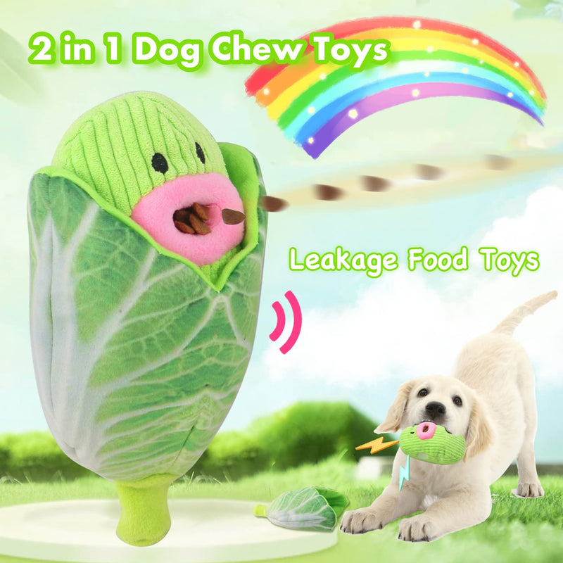 2 in 1 Squeaky Dog Chew Toys with Crinkle Paper, Foodie Veggie Cabbage Dog Plush Toys for Teeth Cleaning, Funny Interactive Dog Toys, Durable Hide and Seek Dog Puzzle Toys - PawsPlanet Australia