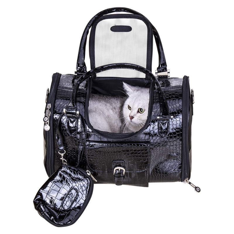 Fashion Dog Carrier PU Leather Dog Handbag Dog Purse Cat Tote Bag Pet Cat Dog Hiking Bag Travel Bag S Black - PawsPlanet Australia