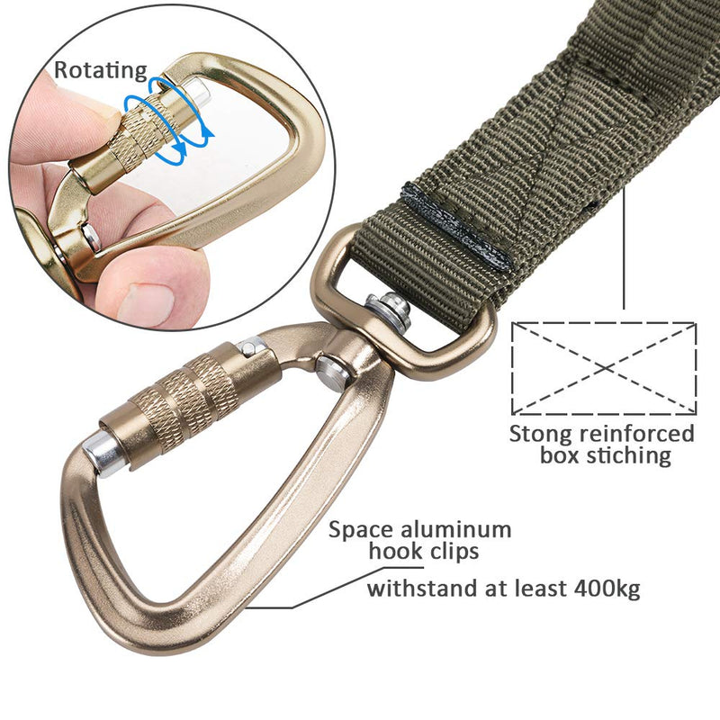 [Australia] - EXCELLENT ELITE SPANKER Military Leash Dog Tactical Space Aluminum Hook Clips Bungee Dog Leash Tactical Dog Leash Elastic Dog Rope Leads with 2 Control Handle Ranger Green 