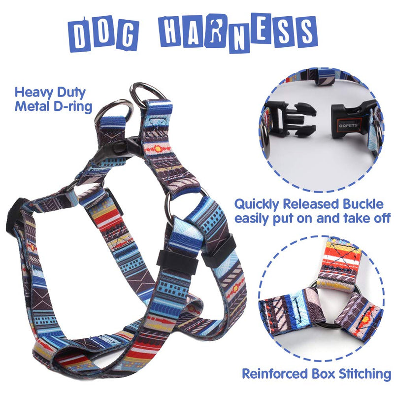 [Australia] - QQPETS Dog Harness and Leash Set Adjustable Back Clip No Pull Quick Fit/Release Halter Harness with Heavy Duty Leash 5FT Long for Extra Small Medium Large Breed Dogs Training Easy Walk M(19"-26" Chest Girth) Bohemia 