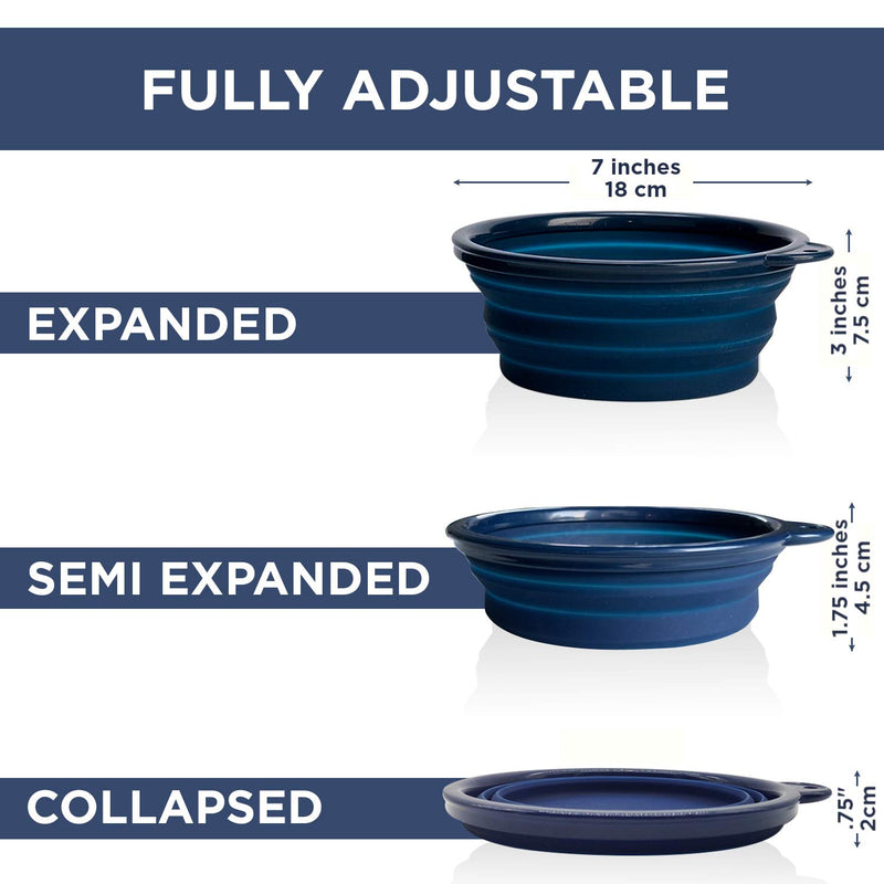 Bonza Large Collapsible Dog Bowls, Twin Pack, 5 Cup, 18cm Diameter, Portable Dog Water Bowls for Medium to Large Dogs Navy Blue - PawsPlanet Australia