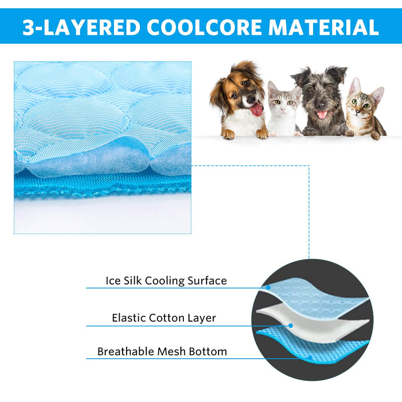 Dog Self Cooling Mat Pet,Breathable Summer Cooling Pads,WashableIce Silk Sleep Mat,Sleeping Kennel Mat Pad Non-Toxic Sleep Bed Mat for Large Dogs Cats Animal Blue - PawsPlanet Australia