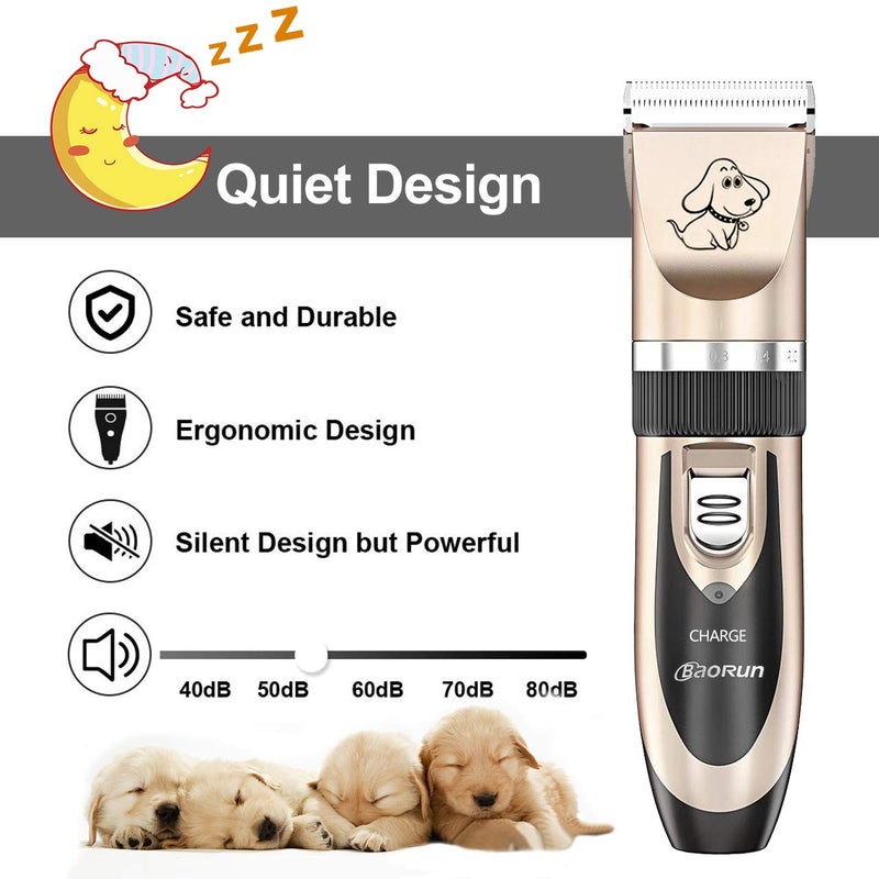 Everesta Dog clippers, Low Noise Rechargeable Cordless Pet Dogs and Cats Electric Grooming Clippers Kit with Shears and Comb (Gold+Black) P-2 - PawsPlanet Australia