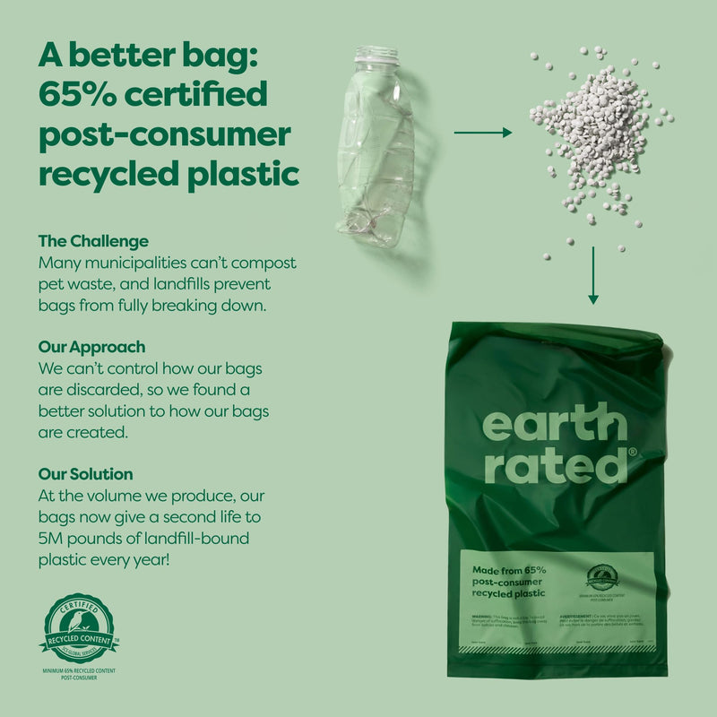 Earth Rated Dog Poop Bags, New Look, Thick Grab & Go Single Roll, Ideal for Collecting in the Garden, Lavender Scent, 300 Bags Lavender - PawsPlanet Australia