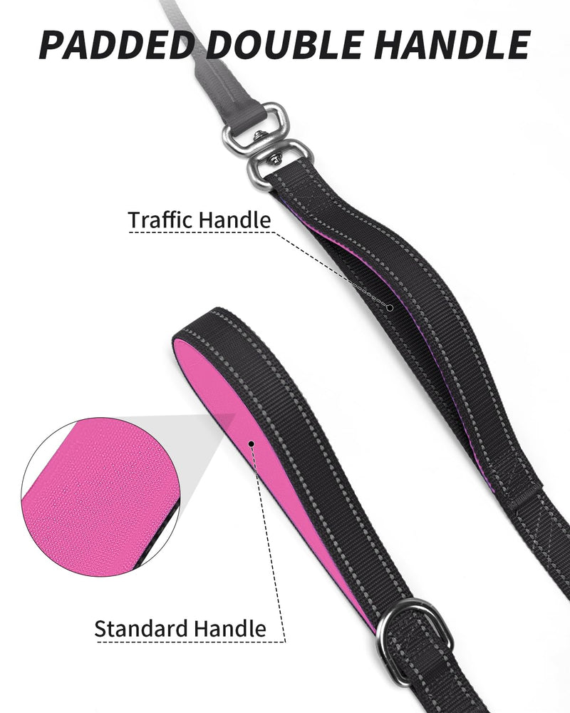 Joytale Padded Double Handle Slip Leads for Dogs, Comfy Cushion Slip Collar, Ultra Lightweight Aluminium Clip and D Ring, Reflective Premium Nylon Dog Lead, Black/Hot Pink 6 Feet(15-200lbs) - PawsPlanet Australia