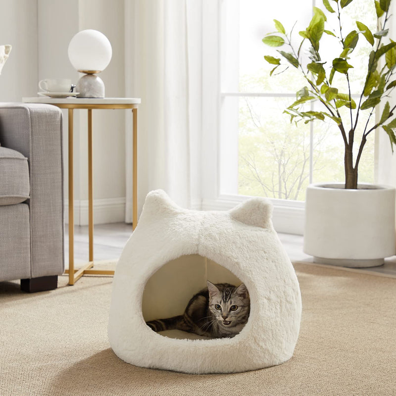 Best Friends by Sheri Meow Hut in Fur, 360 Degrees Covered Cat Bed Dome with Removable Insert, Machine Washable Gray Standard - PawsPlanet Australia