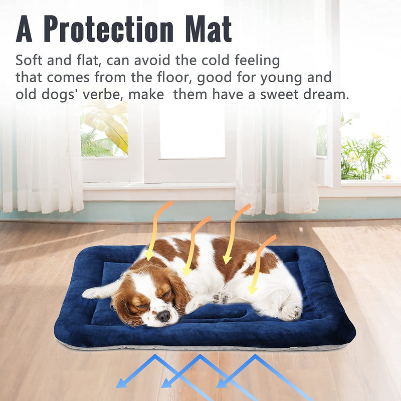 Hero Dog Medium Dog Bed Mat Crate Pad 35 Inch Washable Pet Beds Soft Anti Slip Sleeping Mattress for Medium Dogs, Dark Blue M Cute Paw-Dark Blue - PawsPlanet Australia