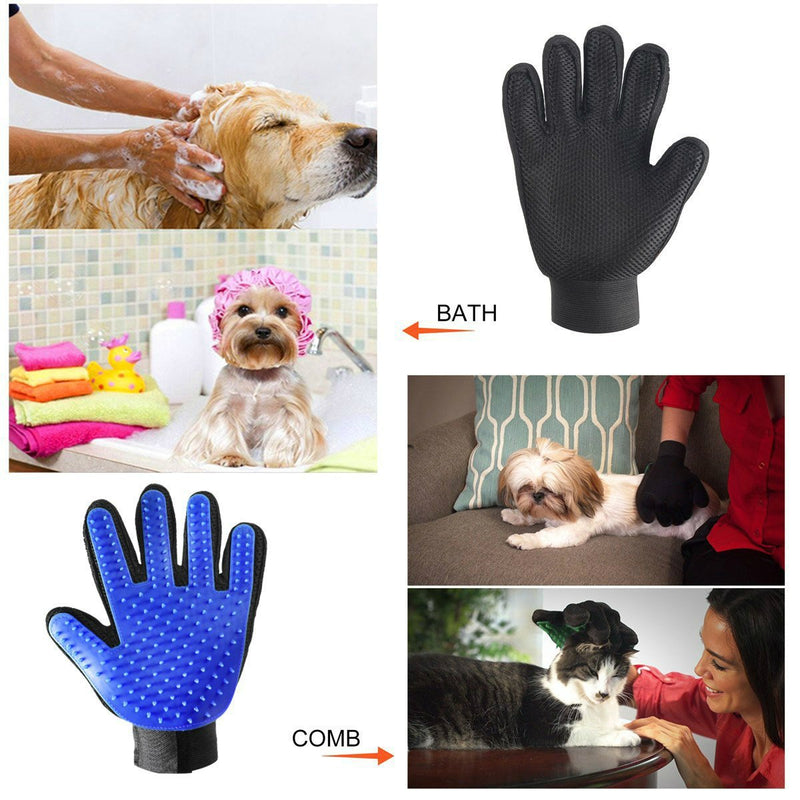 [Australia] - Pet Hair Products - Pet Grooming Gloves & Pet Grooming Brush with Massage Pet Hair Remover for Dogs Cats Long & Short Fur Blue, Perfect Massage Petting Tool for Cats, Dogs & Horses (Blue, 1 Pair) 