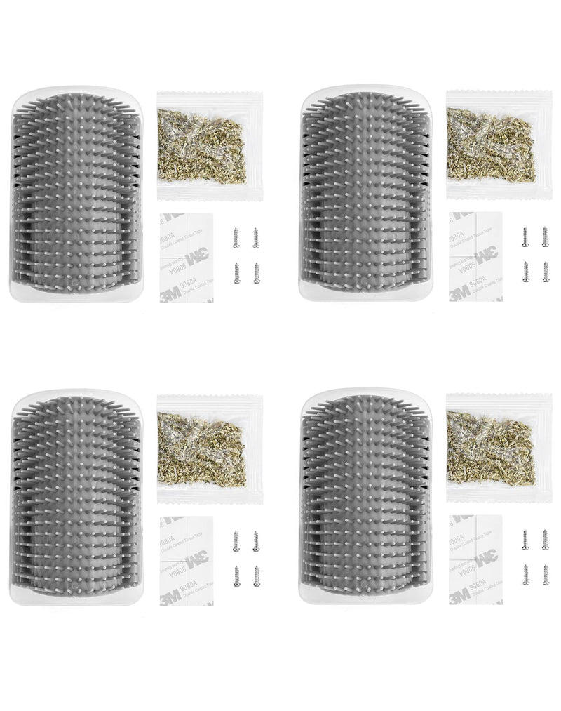 QWORK Pack of 4 Cat Brush Wall Corner Grooming Brush with Mounting Screws and Adhesives (Grey) - PawsPlanet Australia