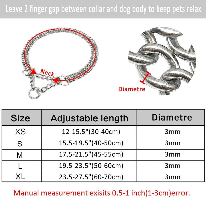 [Australia] - Beirui Dog Pet Martingale Pinch Metal Slip Choke Stainless Steel Chain Collar for Training Walking Obedience Behavior Link Double Plated for Small Medium and Large Dogs M:3mm x 17.5-21.5'' Neck Sliver 